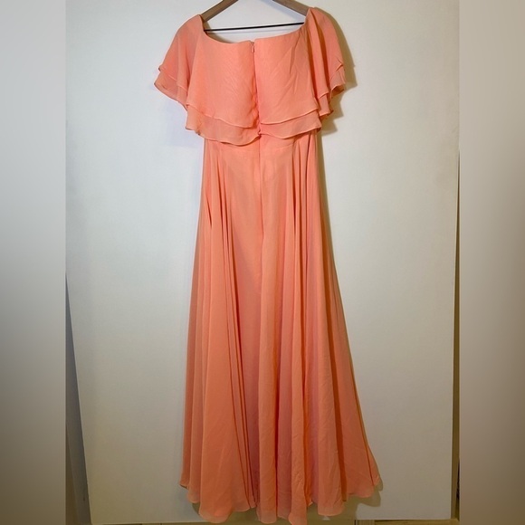 Hebeos Womens Off The Shoulder Chiffon Long Maxi Dress Size 10 Coral Bridesmaids - Picture 5 of 8